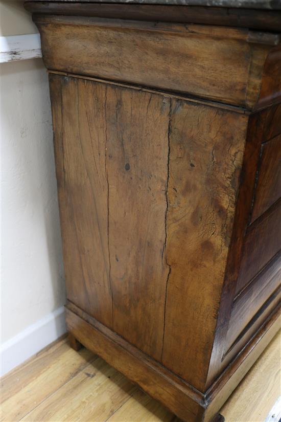 A mid 19th century French walnut marble topped commode W.130cm
